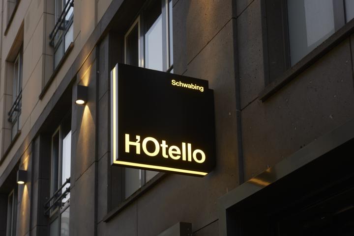 LED sign in front of the Hotello building in Schwabing